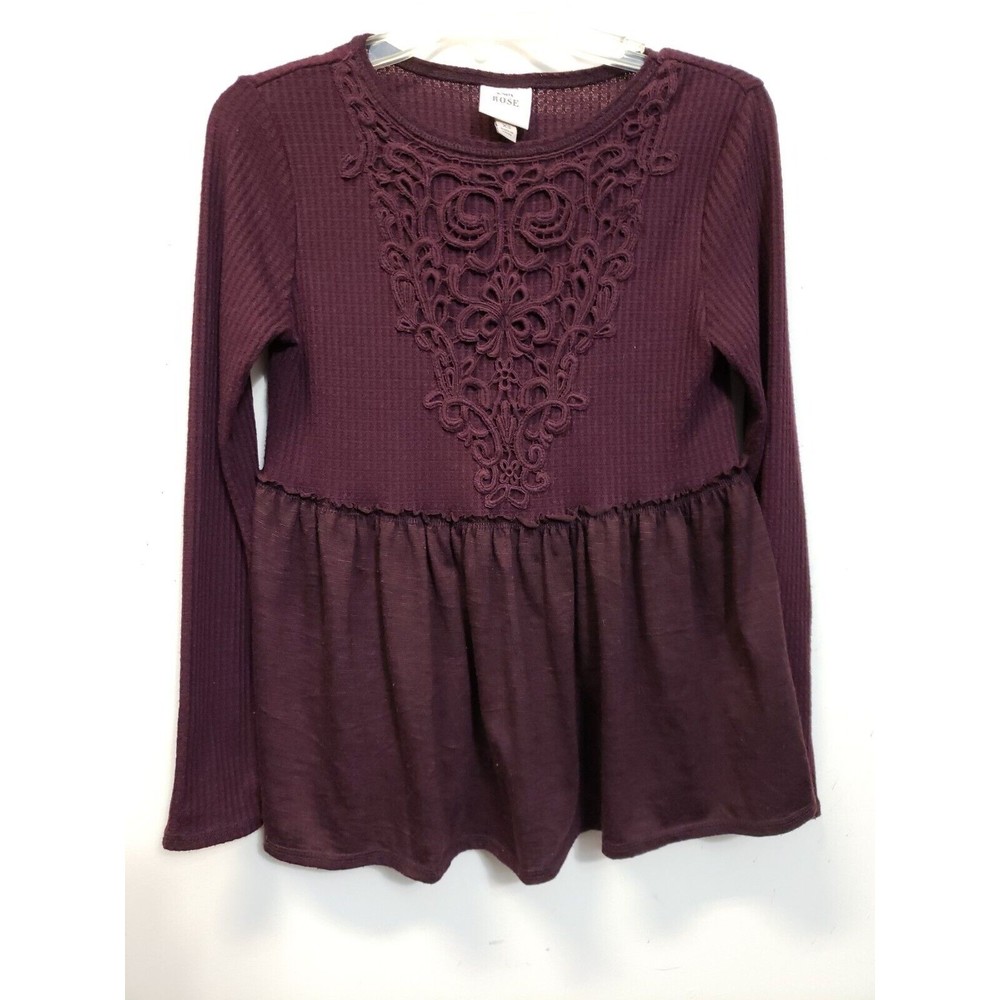 Knox Rose Women's Size XS Long Sleeve Blouse burgandy polyester rayon